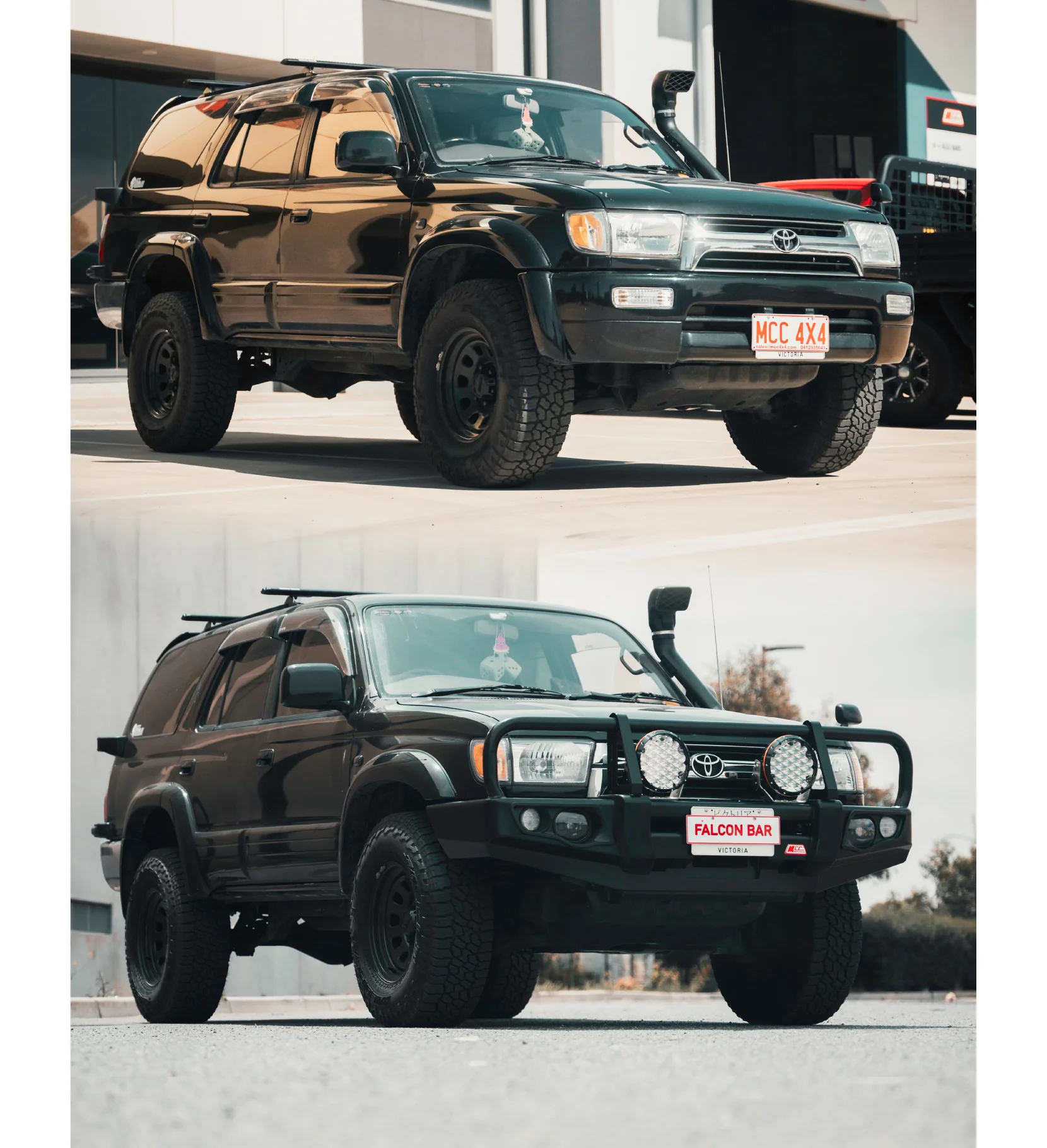 Toyota Surf/4Runner LN185/KZN185 (IFS) 1996-2002 - 707-02 Falcon Bull Bar Black A-Frame Package (LED Foglight) - SKU MCC-01016-185702FOG - Image 5