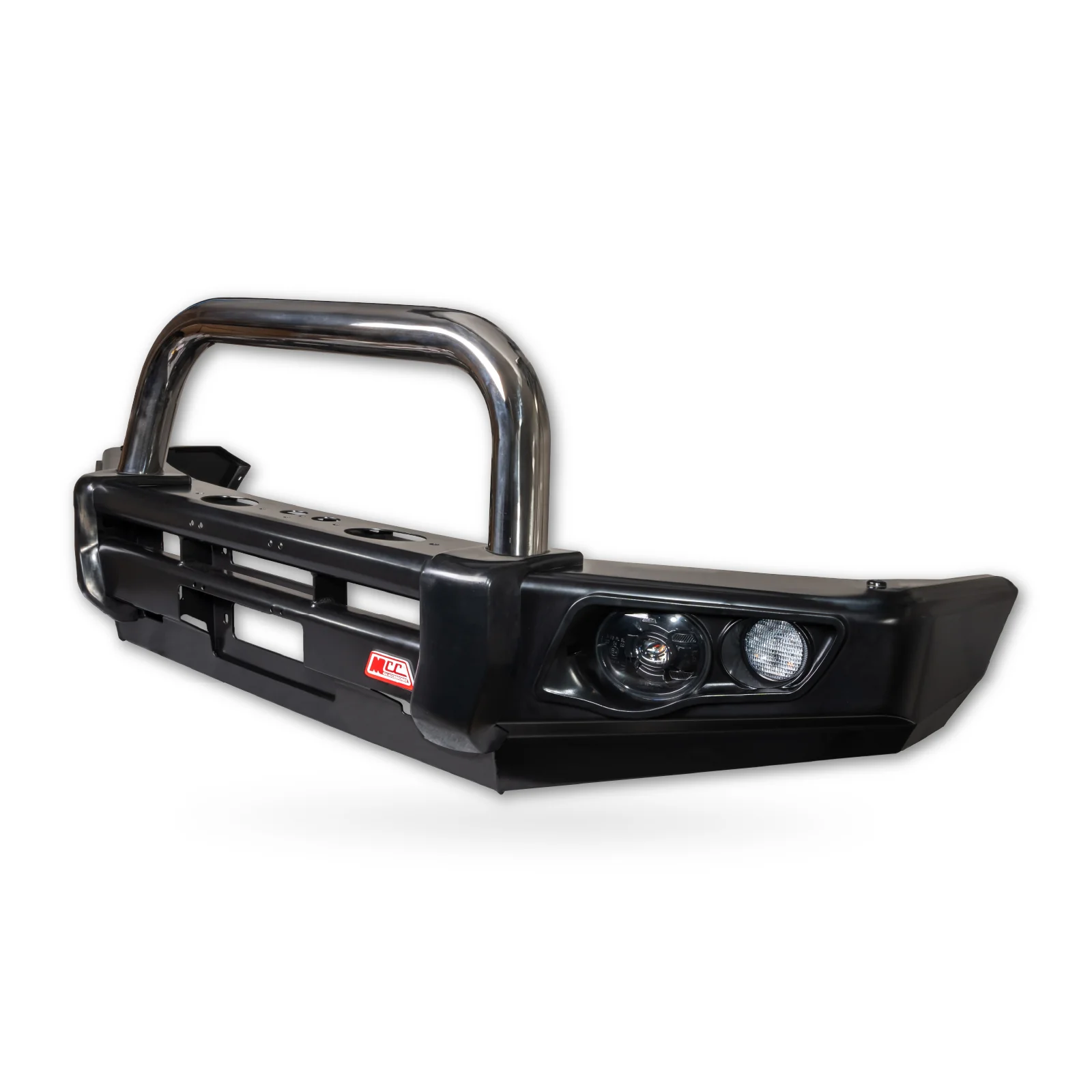 Pajero NM NP 1999-2006 707-01 Falcon Bull Bar Single Stainless Loop Package (LED Foglight) - SKU MCC-02005-701SSLFOG