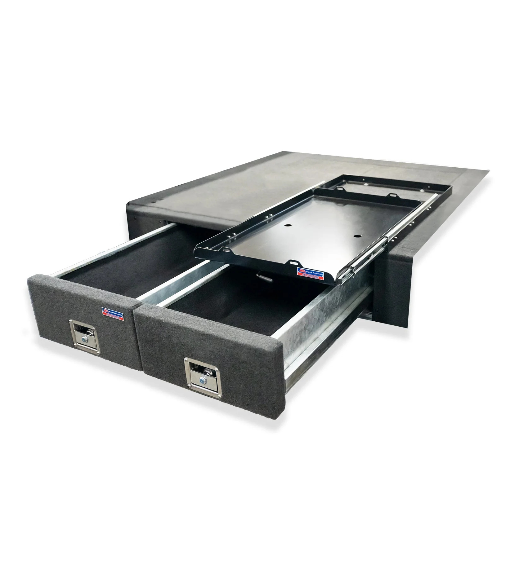 Colorado RC 2008-2012 4402 Galvanised Steel Carpet Dual Drawer System with Medium Fridge Slide Package - SKU MCC-07003-4402M