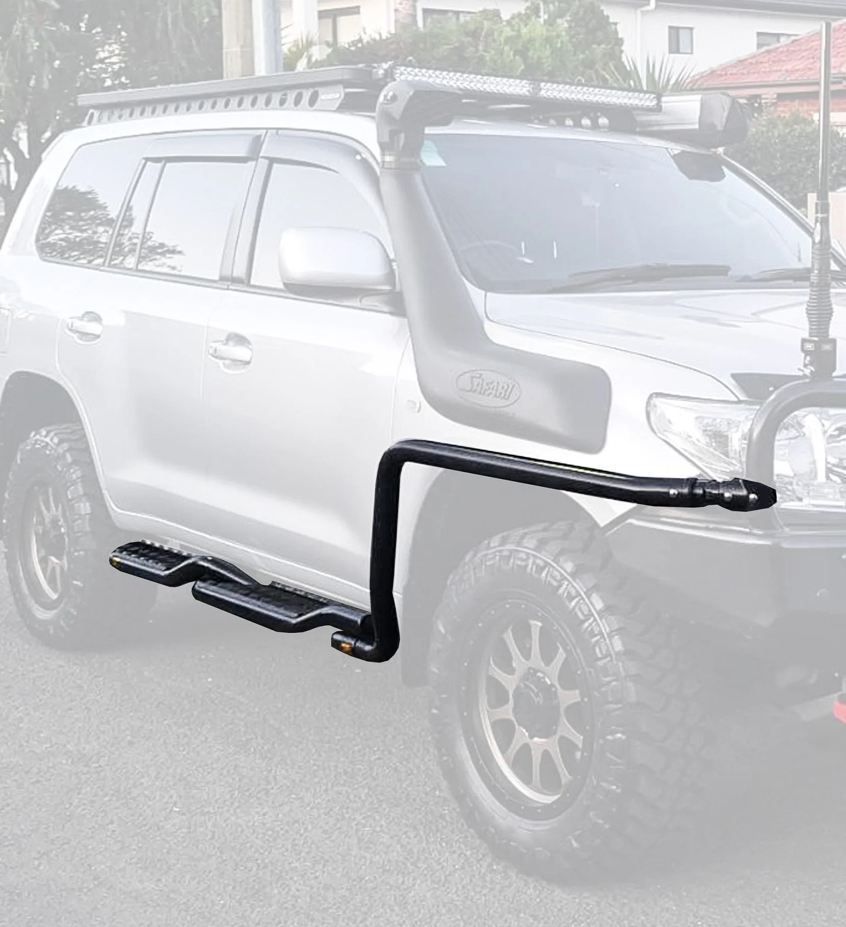 Dmax RT 2012-2019 039TWBSR Twisted Side Step and Rail Package (Chrome Step Plate) (50mm Bull Bar)