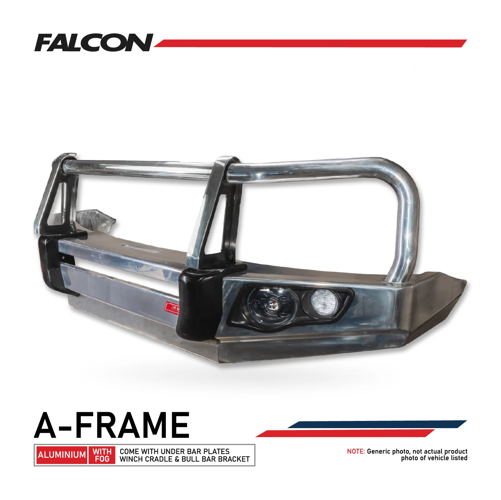 Great Wall Cannon XSR 2021-On 707-02A Alloy Falcon Bull Bar Black A-Frame Package (LED Foglight)