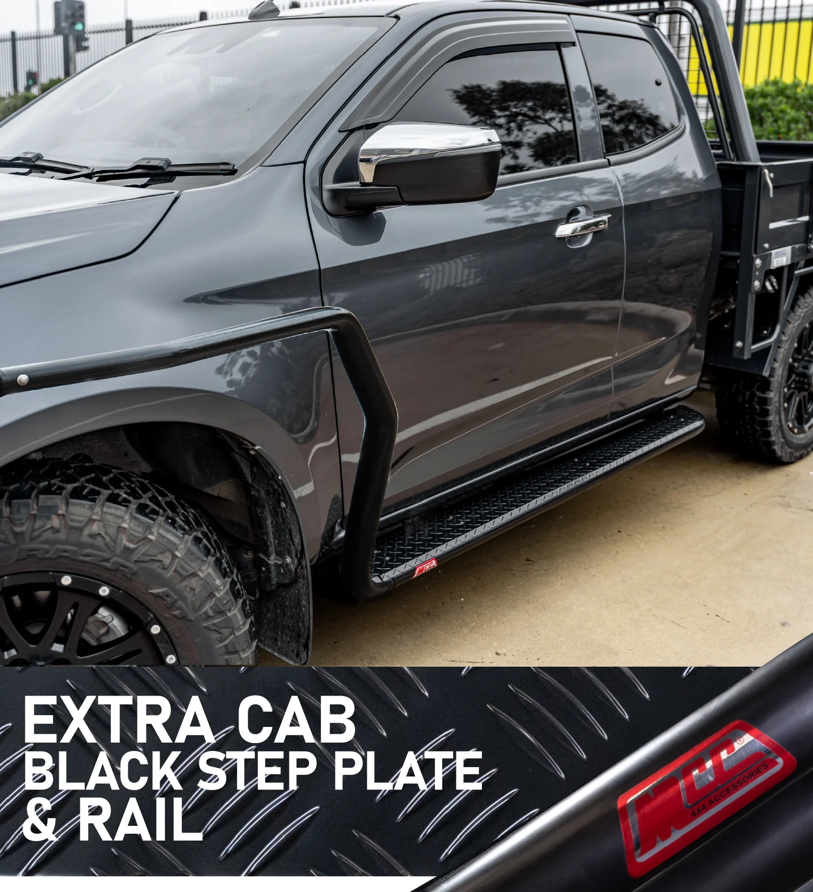 Hilux N80 2015-Current 039BSR Extra Cab All Black Side Step and Rail Package (50mm Bull Bar)