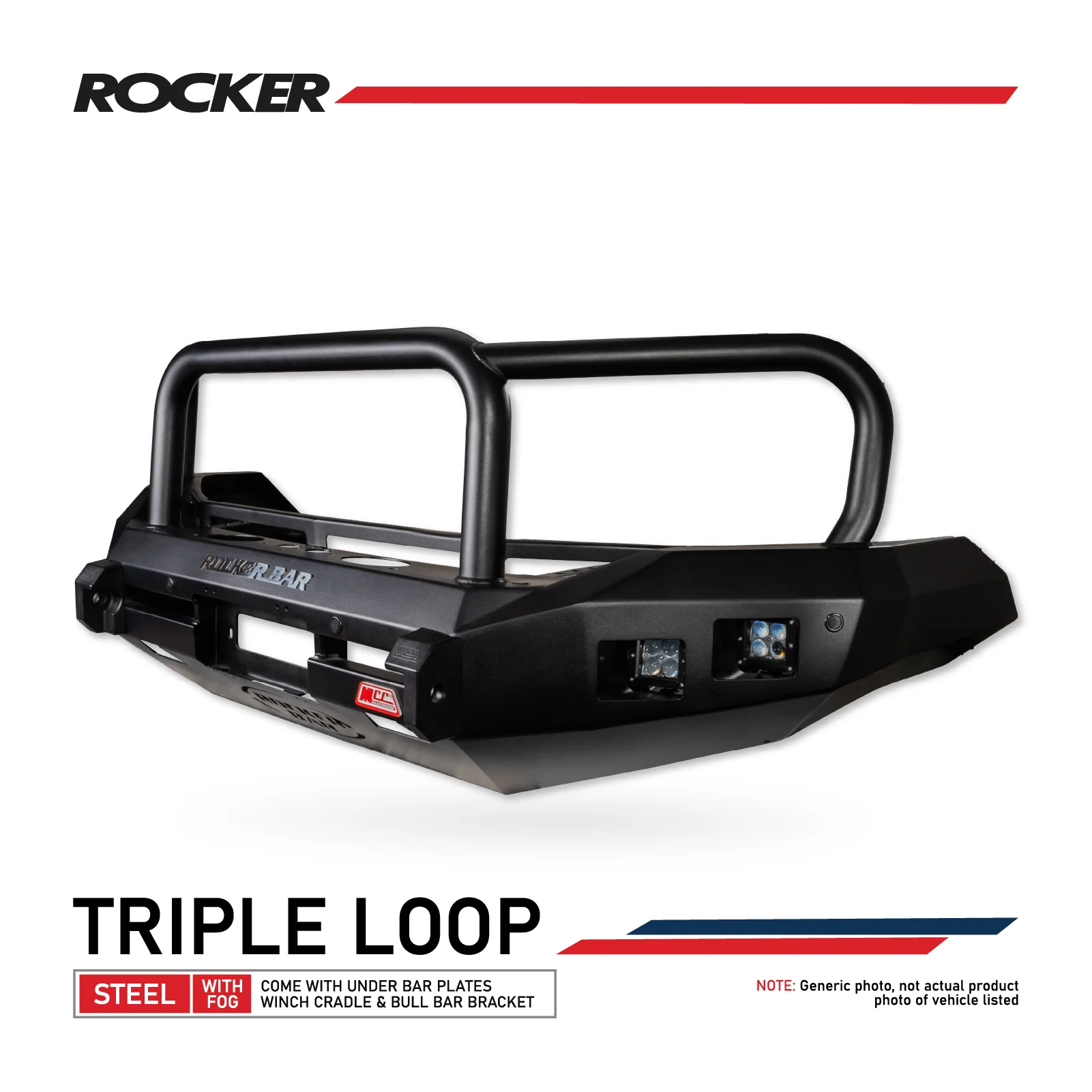 Hilux Rogue 2020-On  078-02SQ Rocker Bull Bar Triple Loops Package - SKU MCC-01021-7802SQ-Rogue