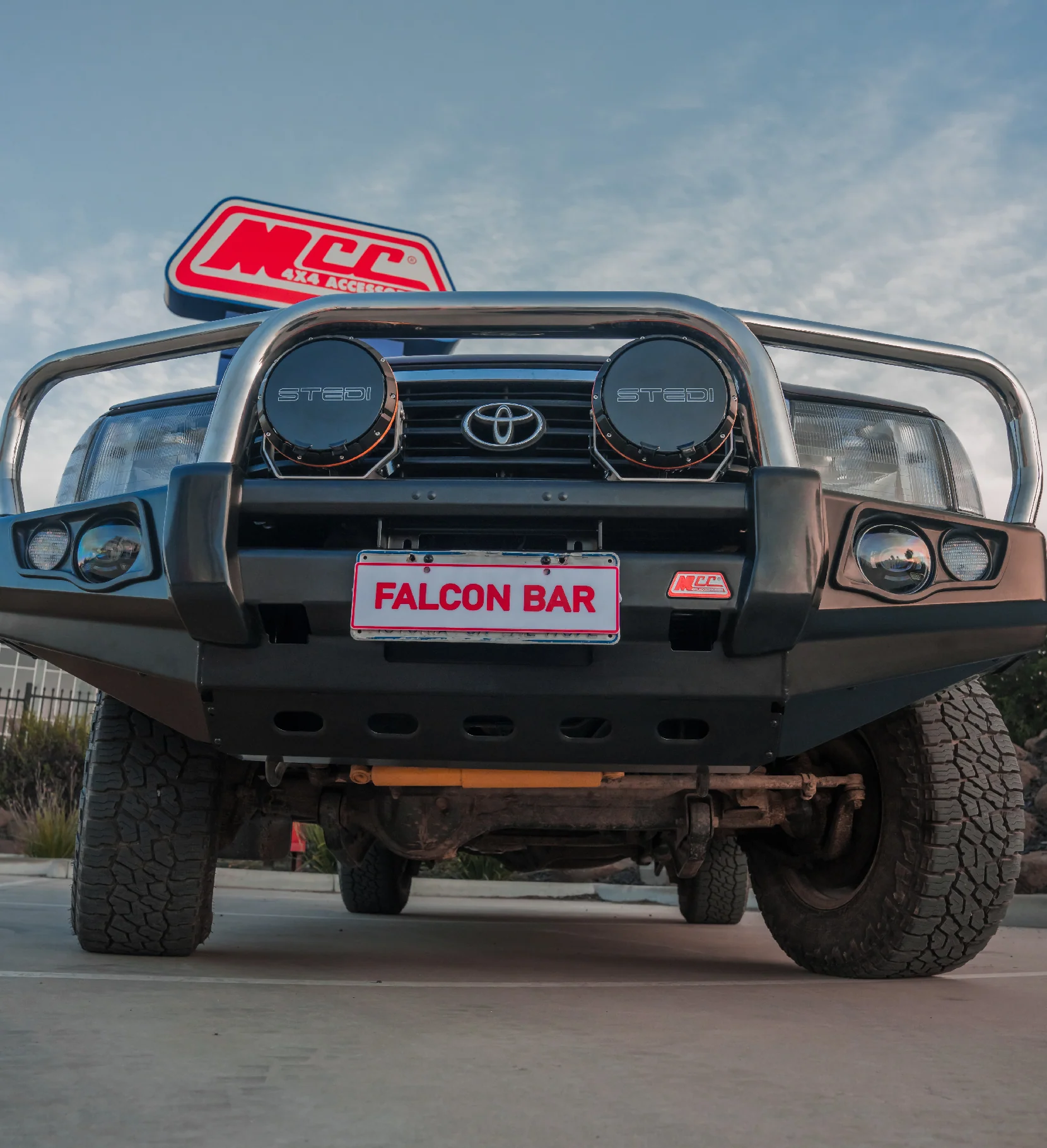 Land Cruiser 100 series 1998-2007 707-01 Falcon Bull Bar Triple Stainless Loops Package (LED Foglight) - SKU MCC-01007-701FOGUP - Image 6