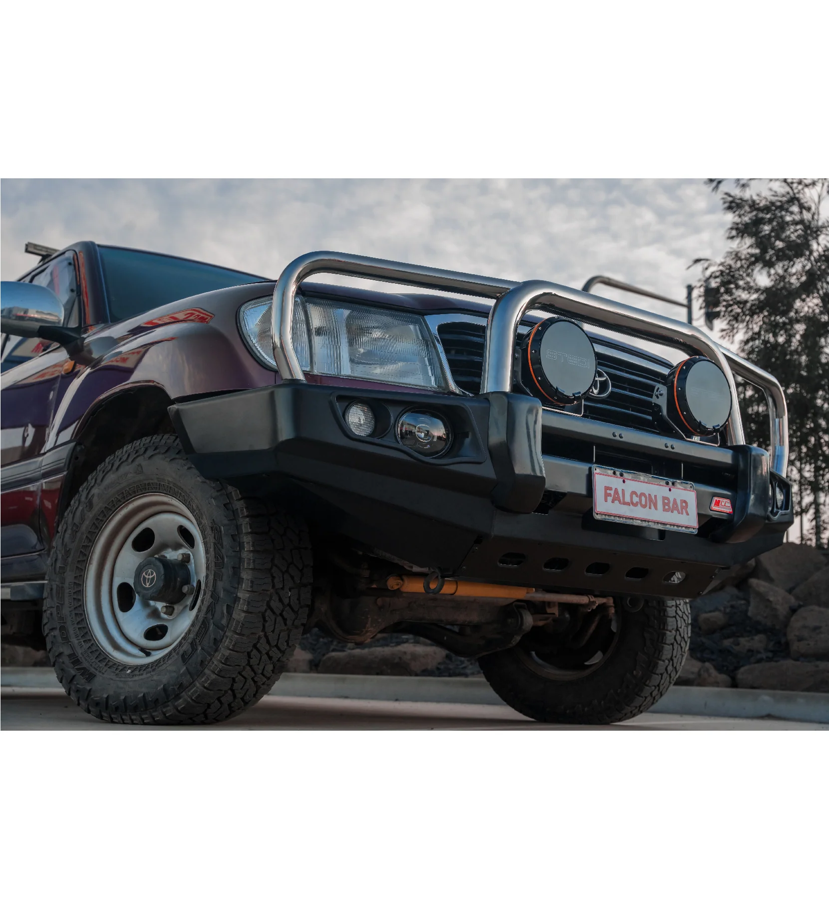 Land Cruiser 100 series 1998-2007 707-01 Falcon Bull Bar Triple Stainless Loops Package (LED Foglight) - SKU MCC-01007-701FOGUP - Image 8