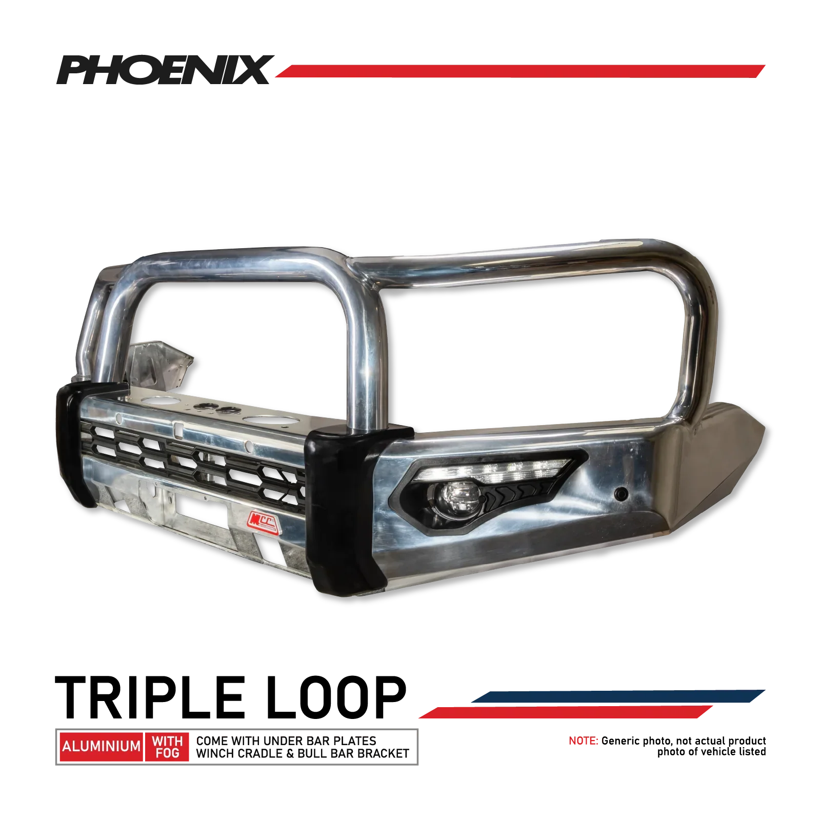 Land Cruiser 100 series 1998-2007 808-01A Alloy Phoenix Bull Bar Triple Loops Package - SKU MCC-01007-801AW