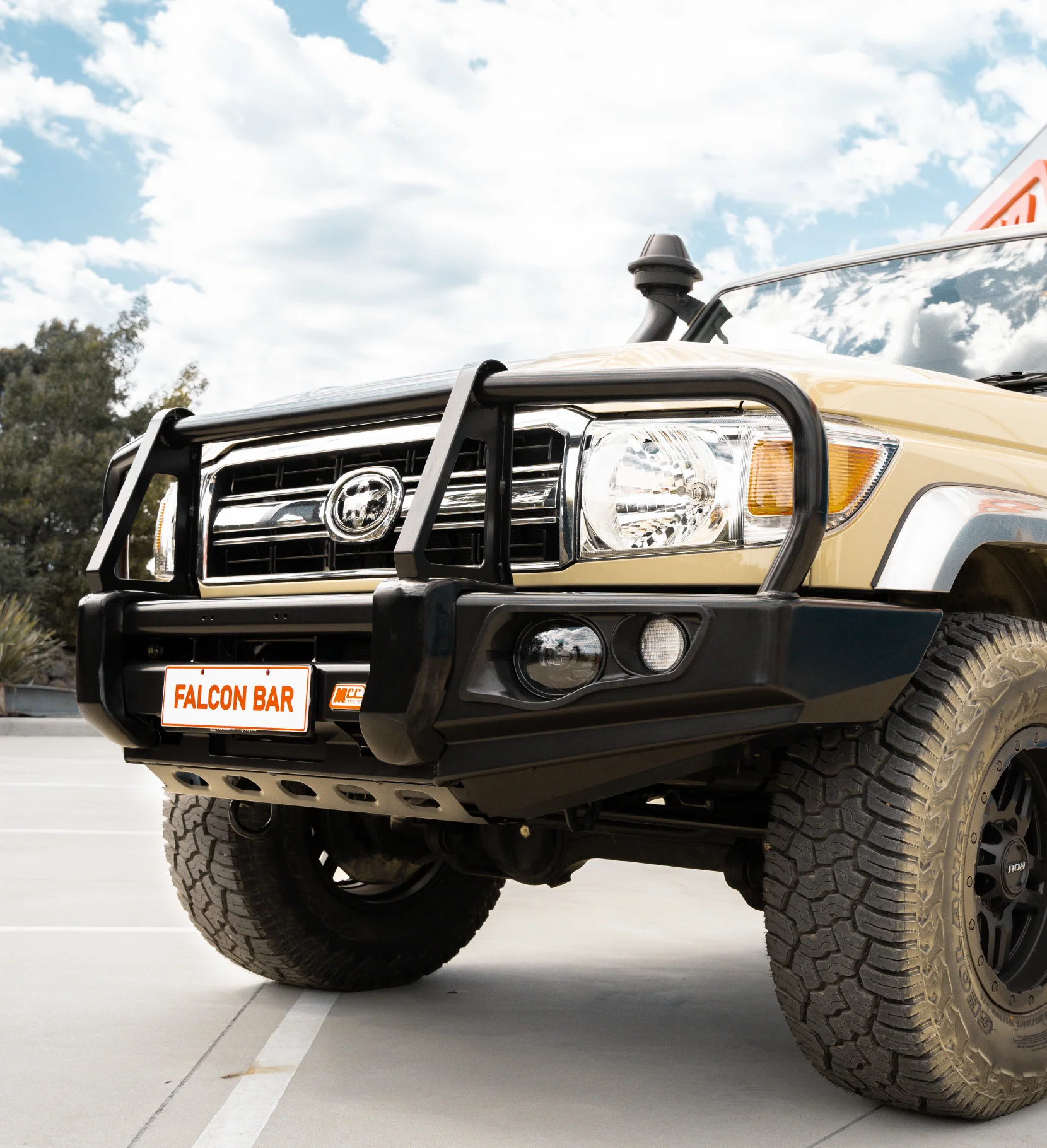 Land Cruiser 79 series UTE (2016-2022) 707-02 Falcon bull bar Black A Frame Package (LED Foglight) - SKU MCC-01005-702FOGUPSC - Image 2