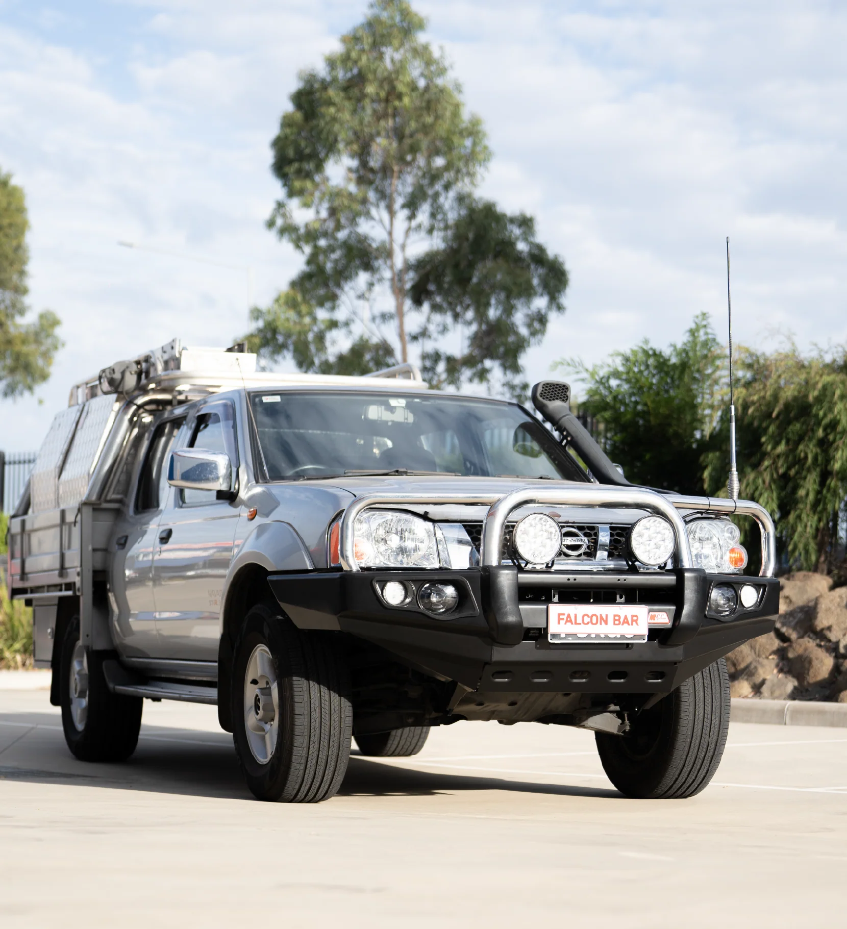 Navara D22 1997-2015 707-01 Falcon Bull Bar Triple Stainless Loops Package (LED Foglight) - SKU MCC-03008-701FOGUP - Image 2