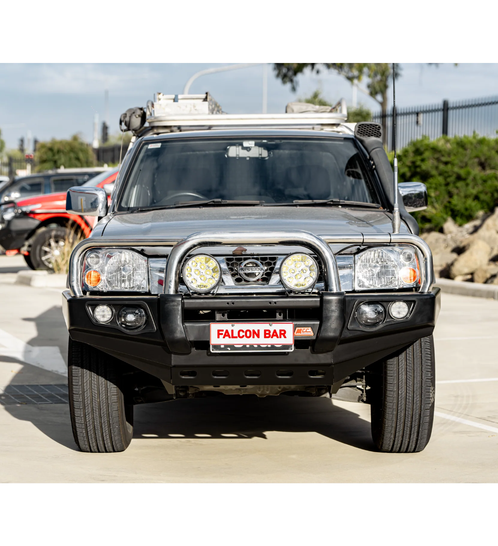 Navara D22 1997-2015 707-01 Falcon Bull Bar Triple Stainless Loops Package (LED Foglight) - SKU MCC-03008-701FOGUP - Image 3