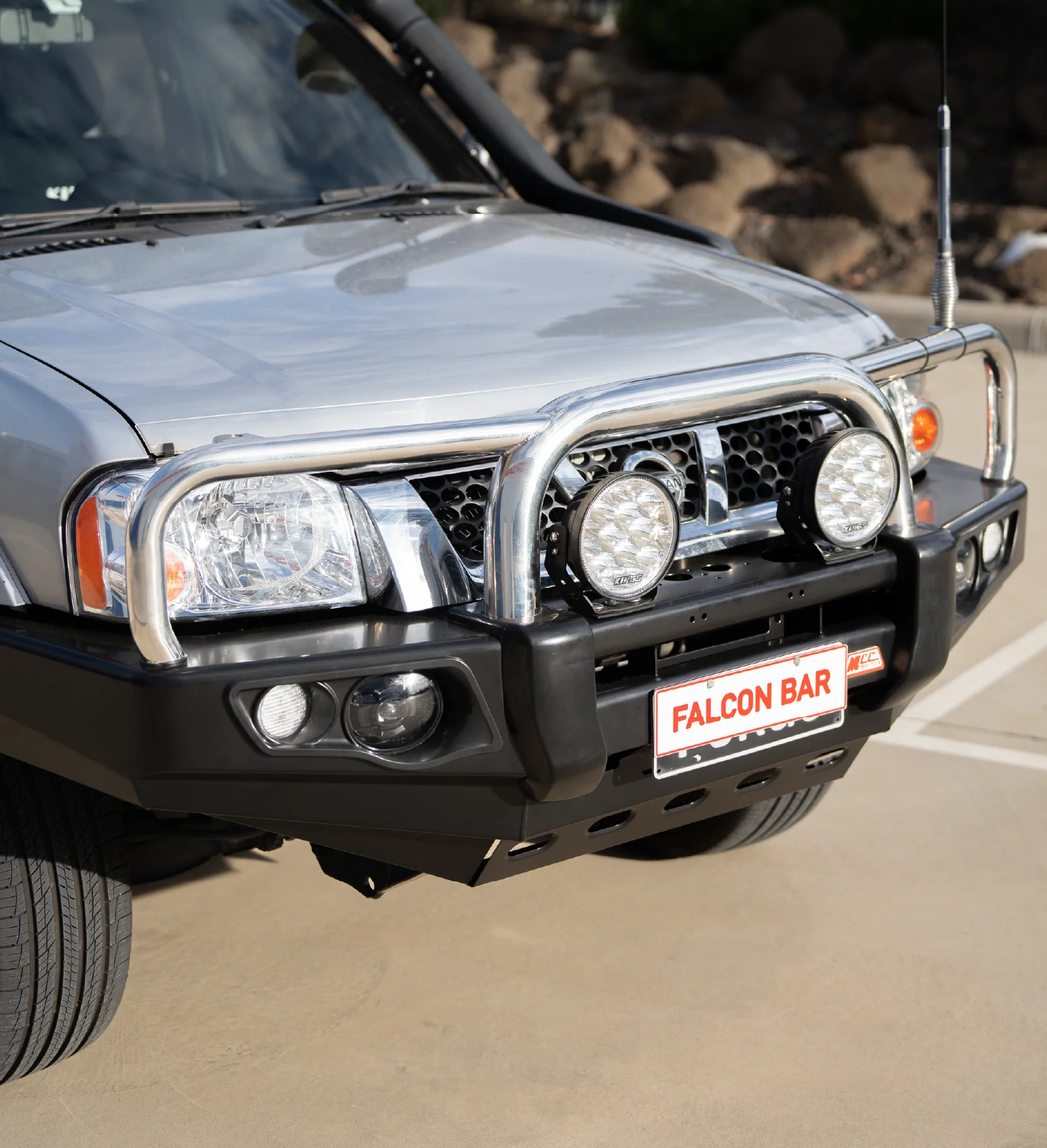 Navara D22 1997-2015 707-01 Falcon Bull Bar Triple Stainless Loops Package (LED Foglight) - SKU MCC-03008-701FOGUP - Image 6
