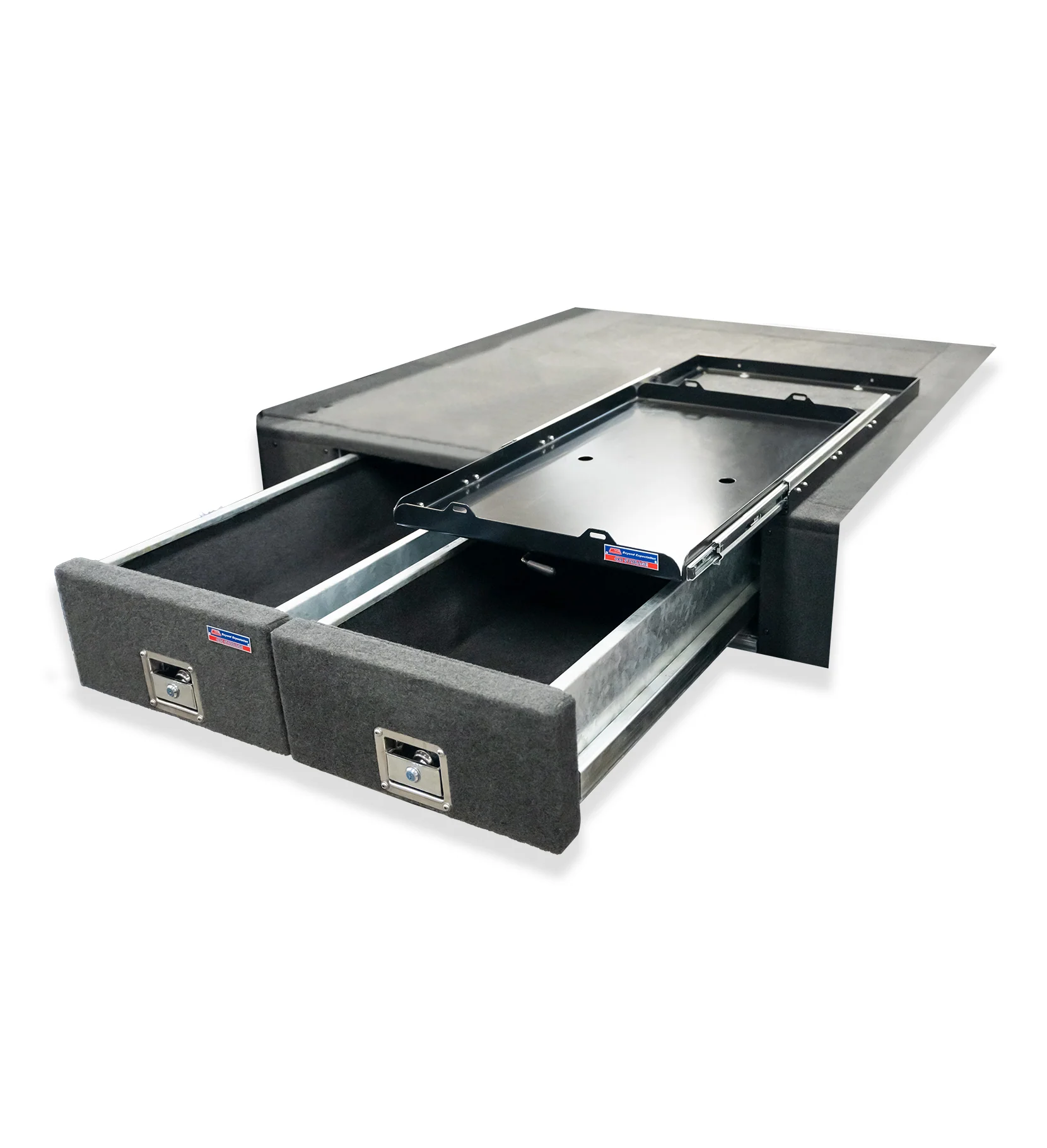 New Ranger 2022-On - 4402 Galvanised Steel Carpet Dual Drawer System with Medium Fridge Slide Package - SKU MCC-05010-4402M
