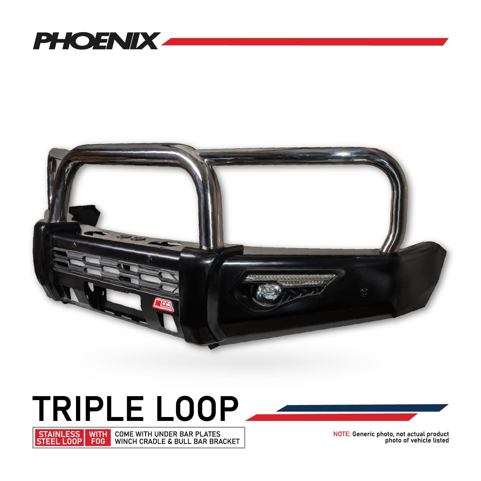 MUX Gen 3 2020-2025 808-01 Phoenix Bull Bar Triple Stainless Loops Package - SKU MCC-08008-801