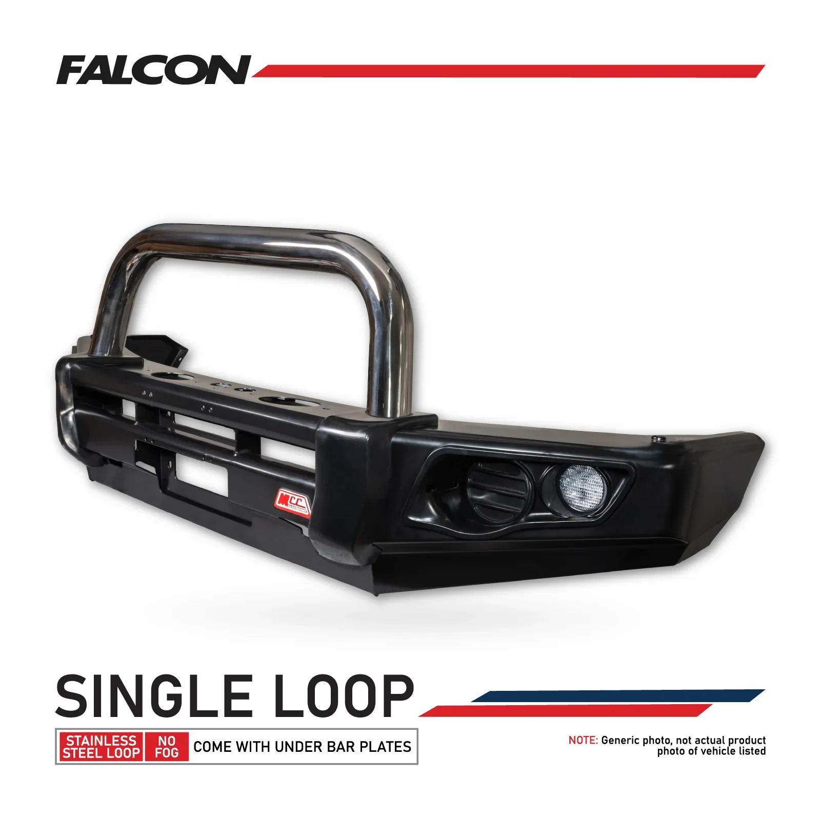 Pajero NM NP 1999-2006 707-01 Falcon Bull Bar Single Stainless Loop Package (No Foglight) - SKU MCC-02005-701SSL