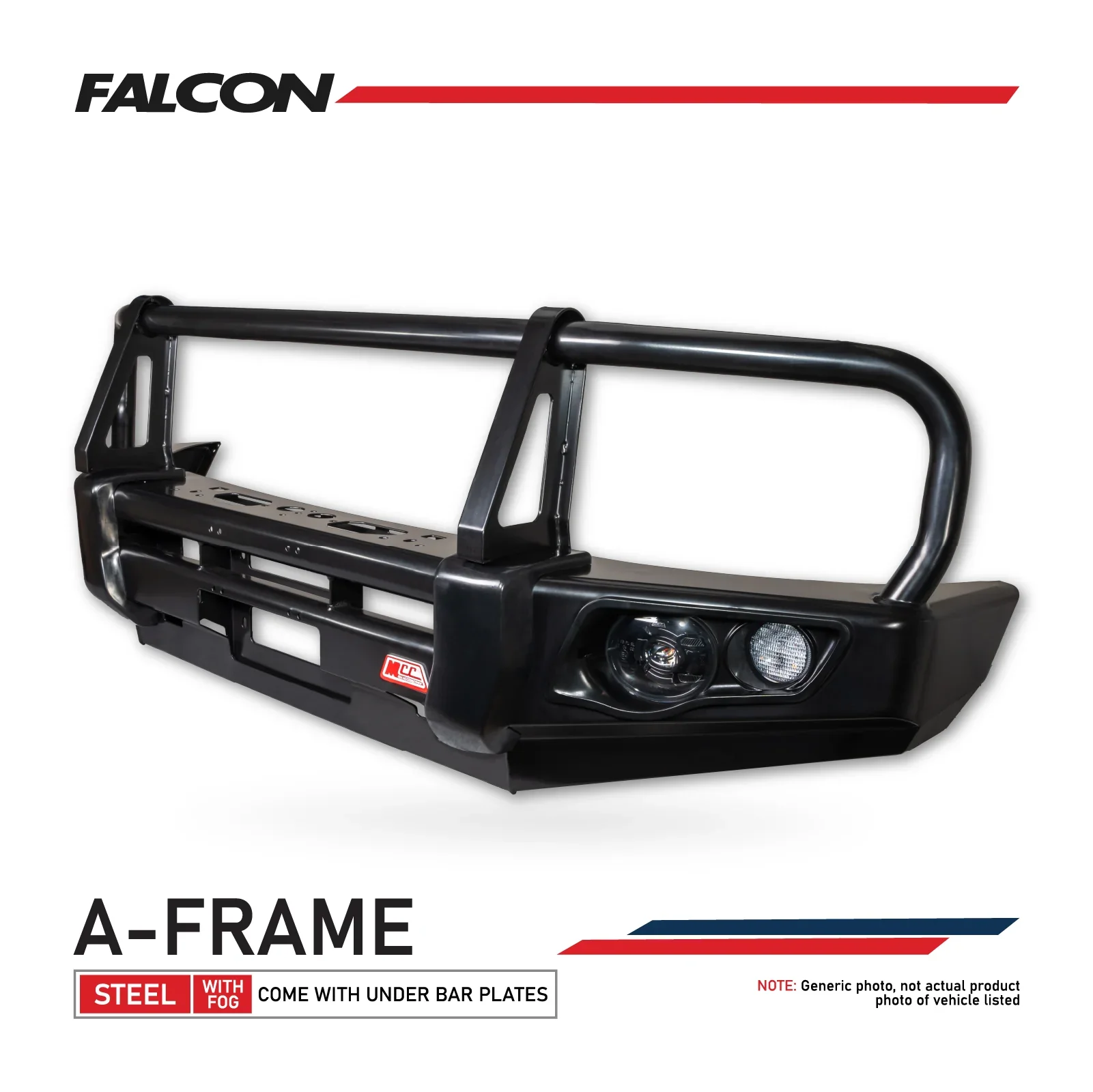 Pajero NS NX NT NW 2006-2021 707-02 Falcon Bull Bar Black A-Frame Package (LED Foglight) - SKU MCC-02004-702FOGUP