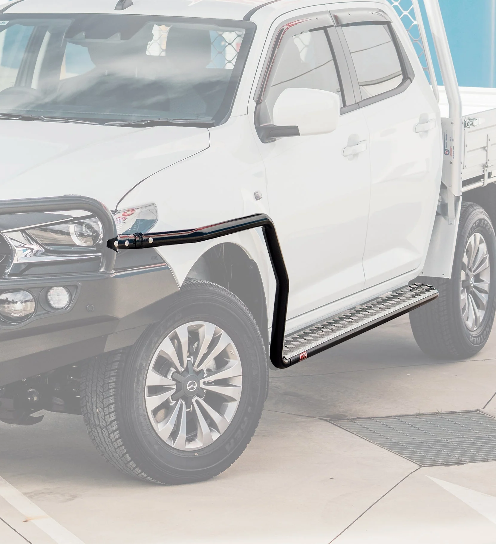Pajero Sport QE QF 2015-2020 039BSR808 Side Step and Rail Package (Chrome Step Plate) (60mm Bull Bar) - SKU MCC-02010-039BSR808
