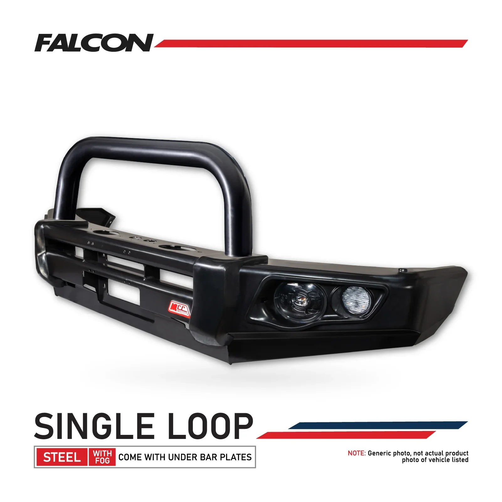Patrol GQ (Wagon) 1987-1997 707-01 Falcon Bull Bar Single Black Loop Package (LED Foglight) - SKU MCC-03001-701SBLFOG