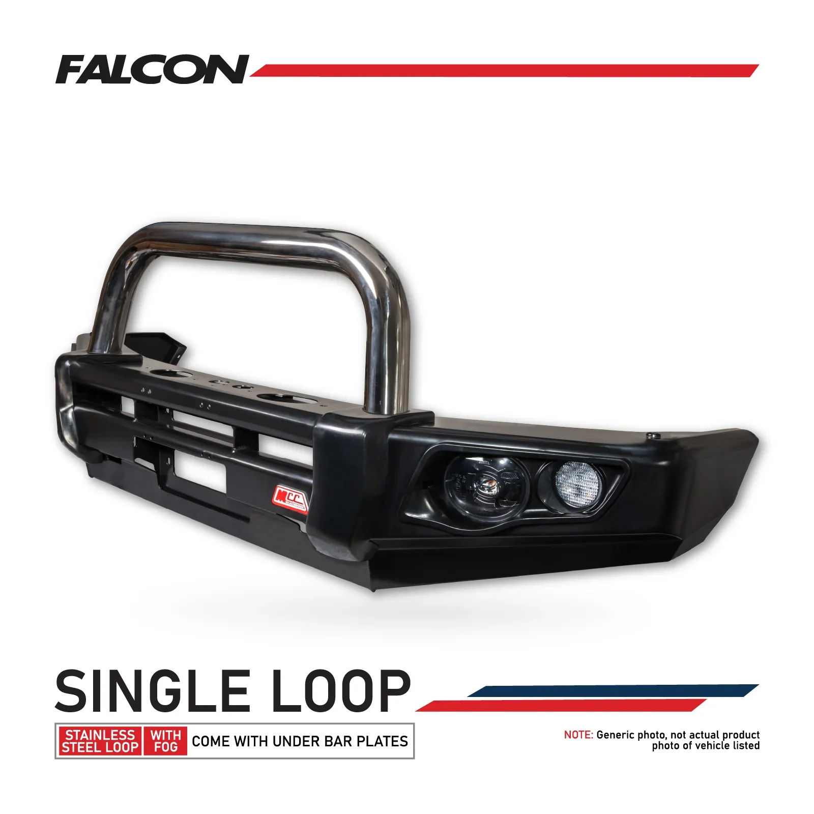Patrol GQ (Wagon) 1987-1997 707-01 Falcon Bull Bar Single Stainless Loop Package (No Foglight) - SKU MCC-03001-701SSL