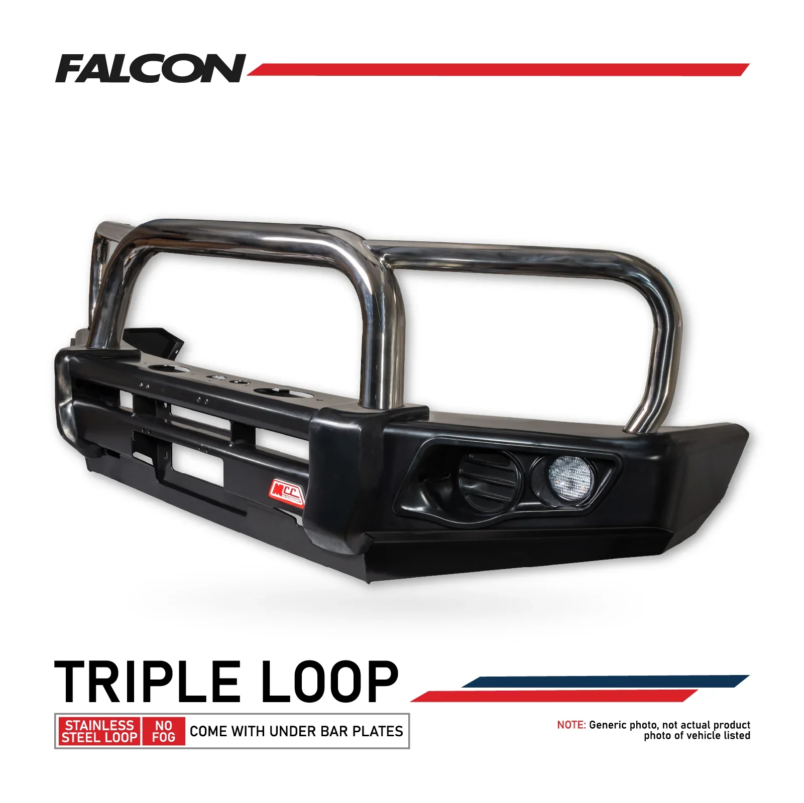 Patrol GQ (Wagon) 1987-1997 707-01 Falcon Bull Bar Triple Stainless Loops Package (No Foglight) - SKU MCC-03001-701