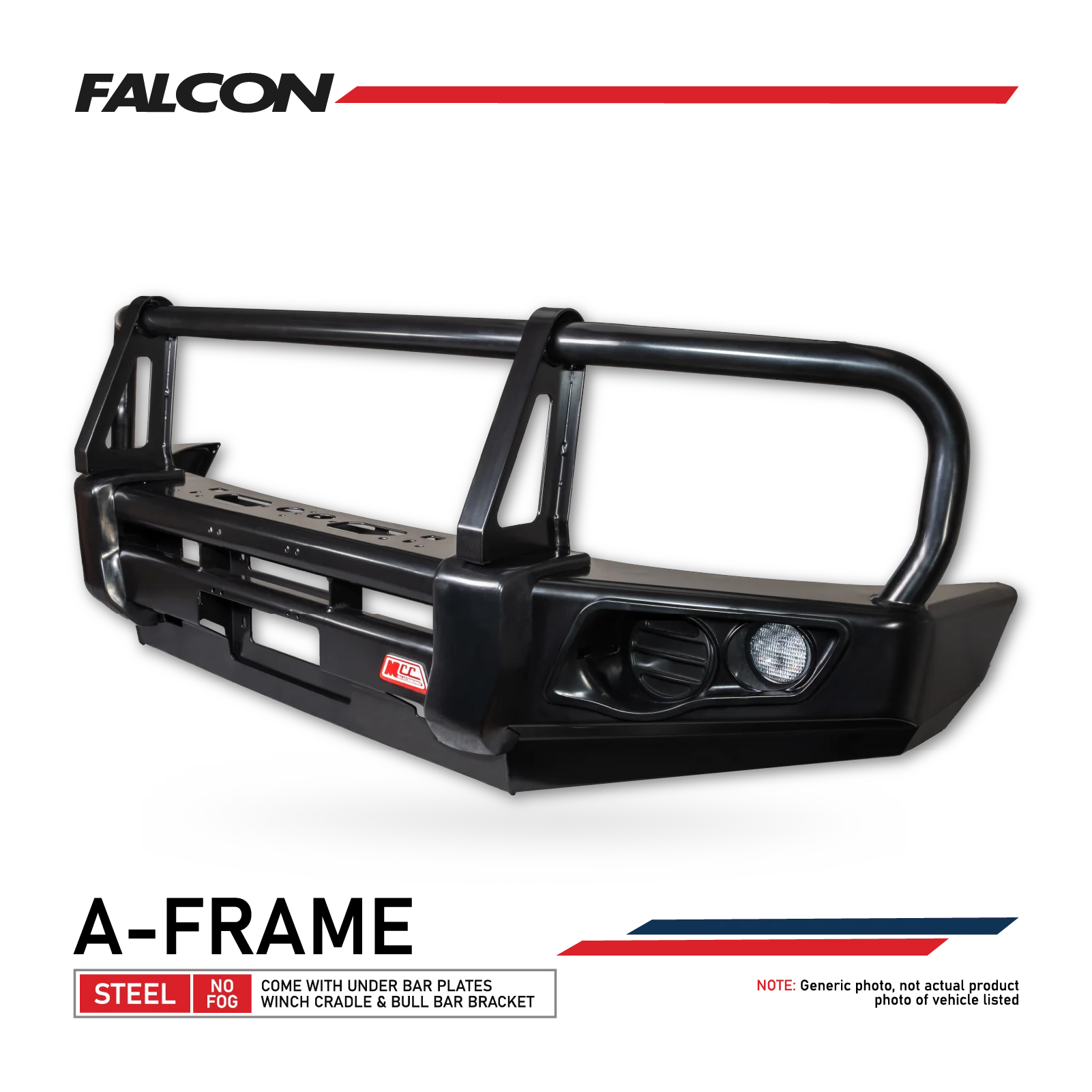 Patrol Y61 2005-2016 707-02 Falcon Bull Bar Black A-Frame Package (No Foglight) - SKU MCC-03004-702UP