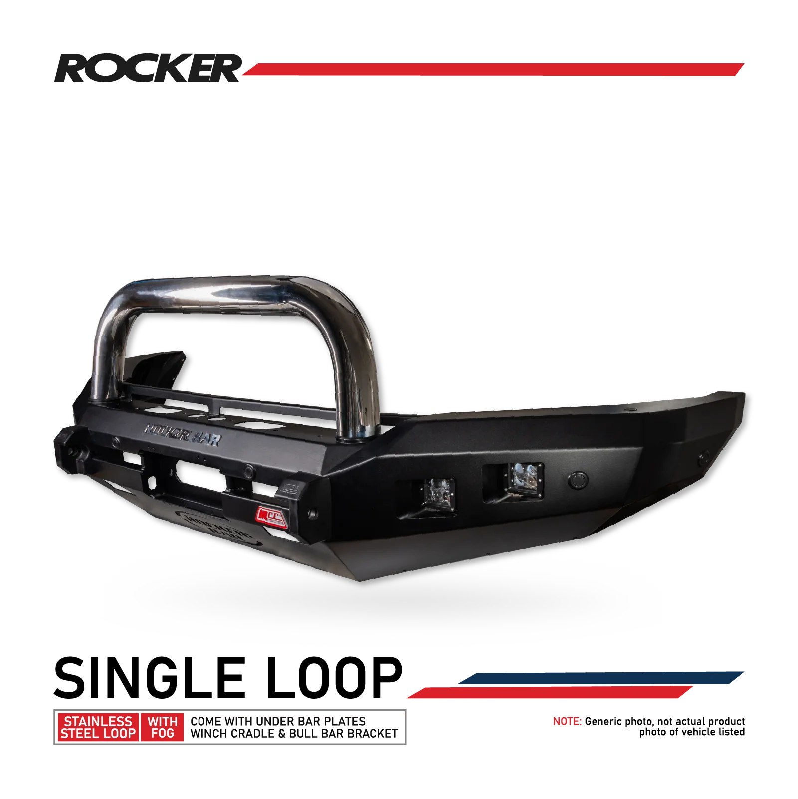 Patrol Y62 2018-Current 078-01SQSSL Rocker Bull Bar Single Stainless Loop Package - SKU MCC-03010-7801SQSSL