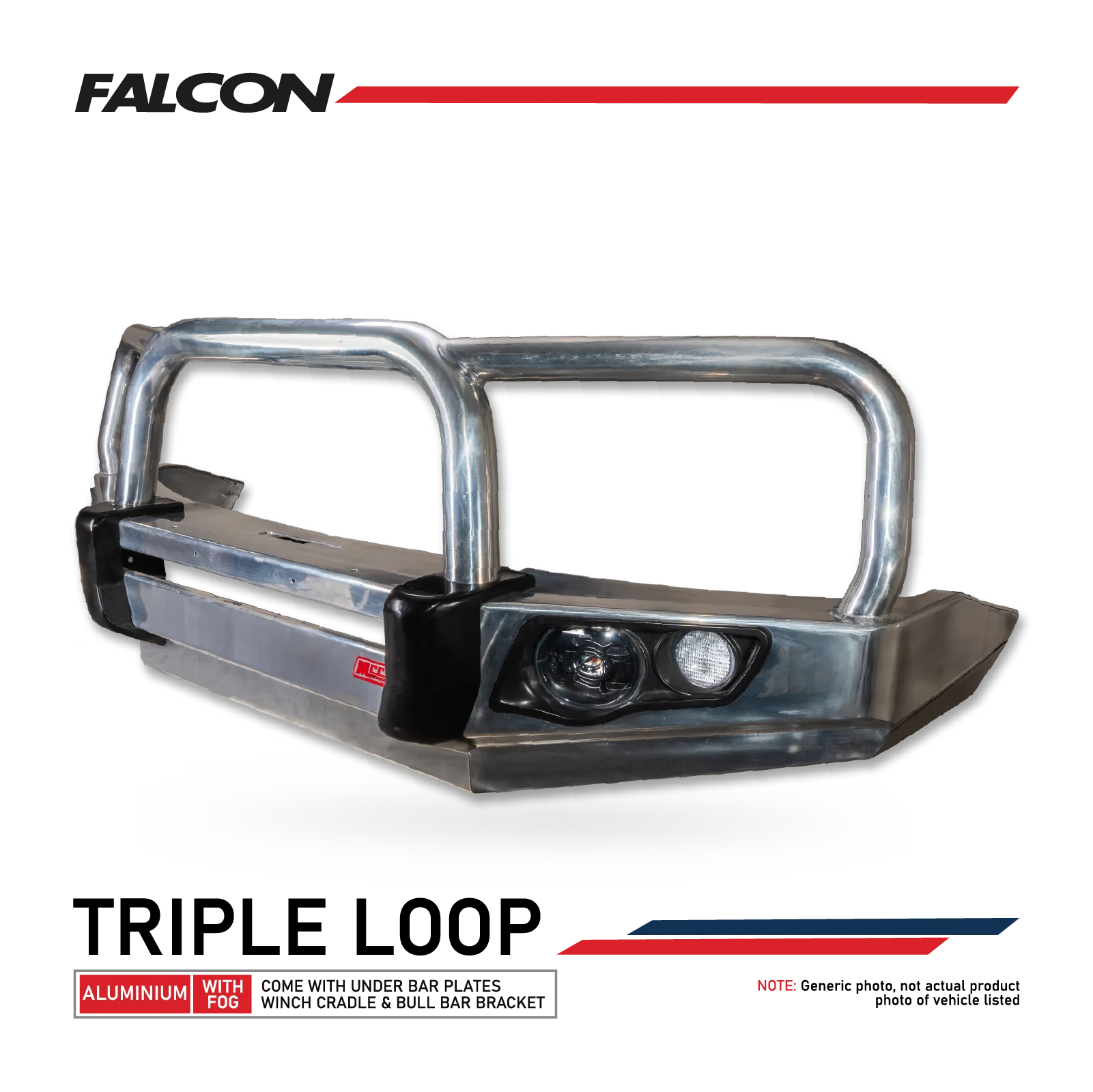 Prado 120 2002-2009 707-01A Alloy Falcon Bull Bar Triple Loops Package (LED Foglight) - SKU MCC-01010-701AW