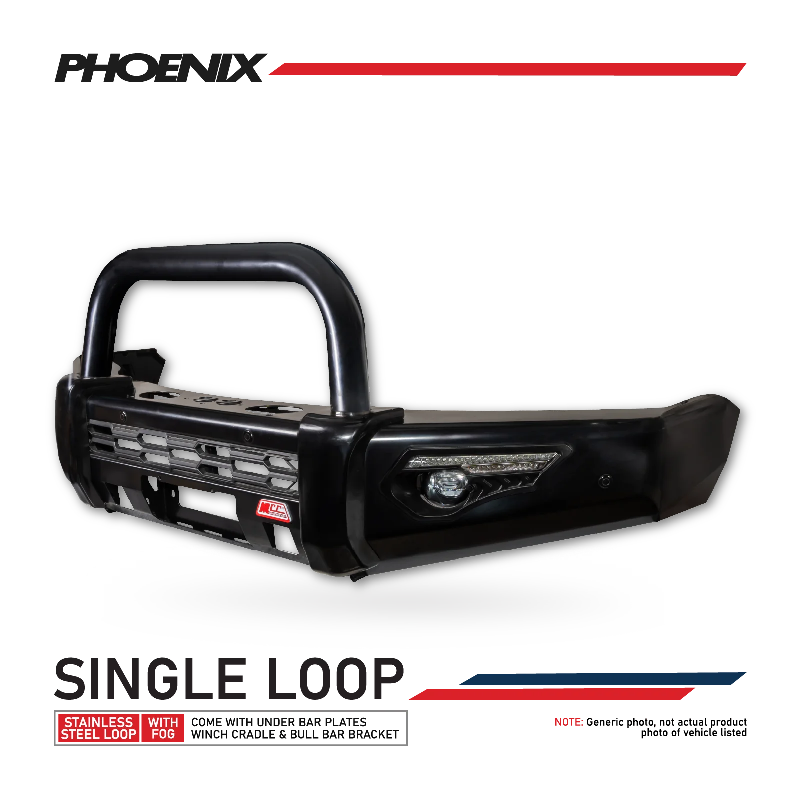 Prado 150 prefacelift 2009-2017 808-01 Phoenix Bull Bar Single Black Loop Package - SKU MCC-01011-801SBL