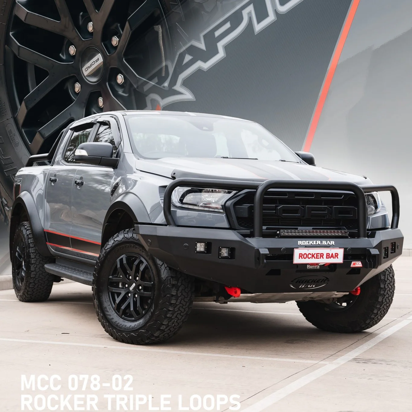 Ranger Raptor 2018-2021 078-02SQ Rocker Bull Bar Triple Loops Package - SKU MCC-05008-7802SQ - Image 2
