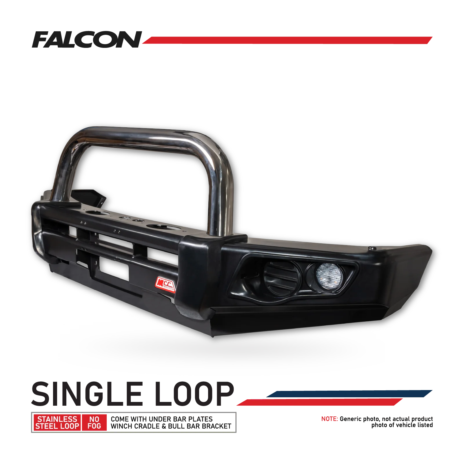 Dmax 2003-2006/ Holden Rodeo RA - 707-01 Falcon Bull Bar Single Stainless Loop Package (No Foglight) - SKU MCC-07001-701SSL