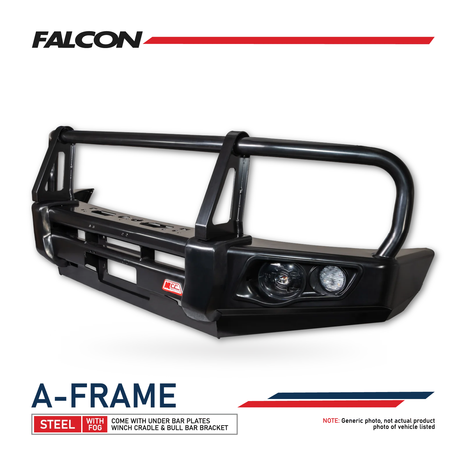 Dmax 2003-2006/ Holden Rodeo RA - 707-02 Falcon Bull Bar Black A-Frame Package (LED Foglight) - SKU MCC-07001-702FOGUP