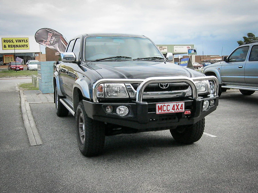 Toyota Hilux 1988-1997 LN105/LN106 (Live) - 707-01 Falcon Bull Bar Triple Stainless Loops Package (LED Foglight) - SKU MCC-01000-701FOG - Image 2