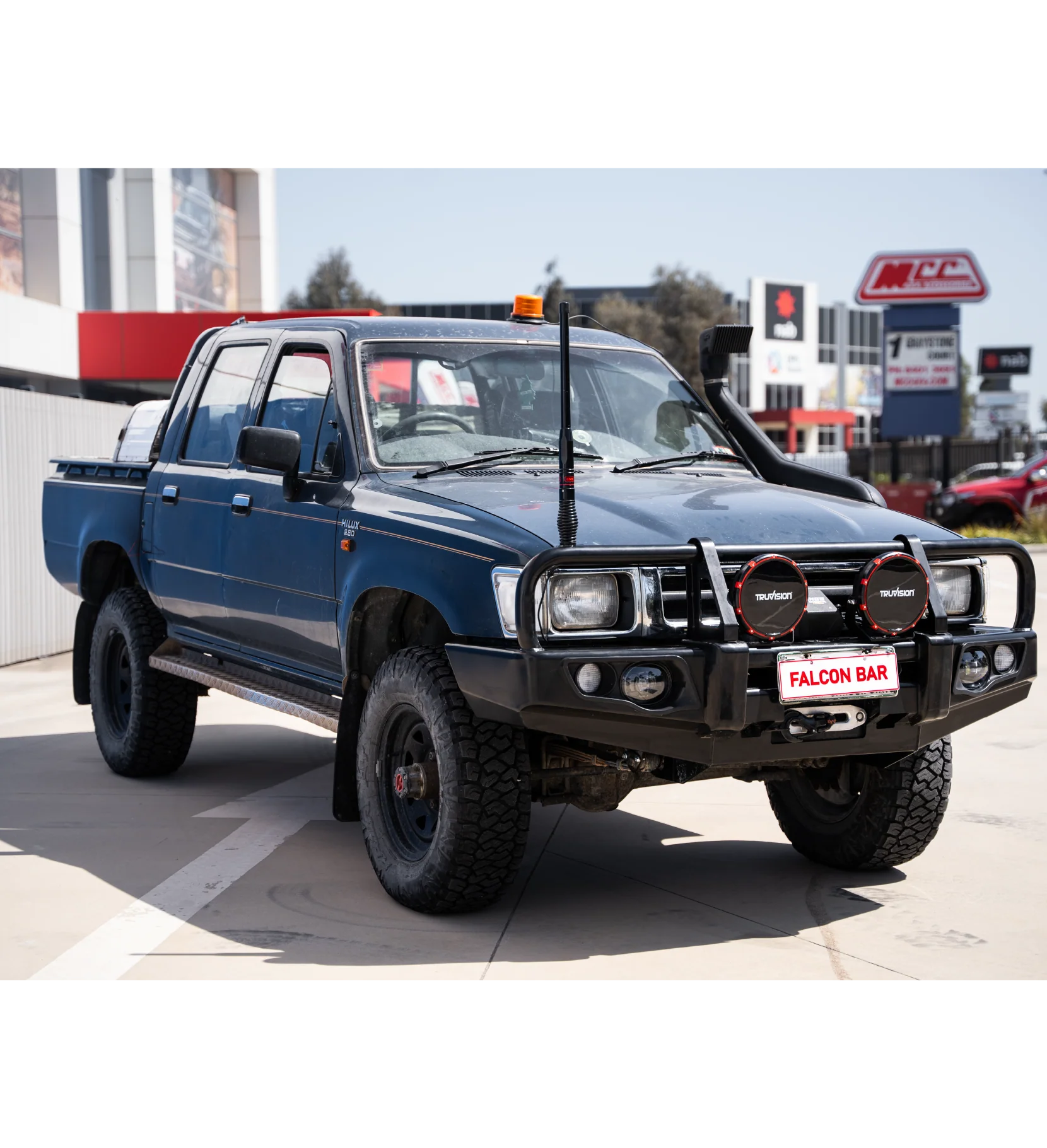 Toyota Hilux 1988-1997 LN105/LN106 (Live) - 707-02 Falcon Bull Bar Black A-Frame Package (LED Foglight) - SKU MCC-01000-702FOG - Image 2