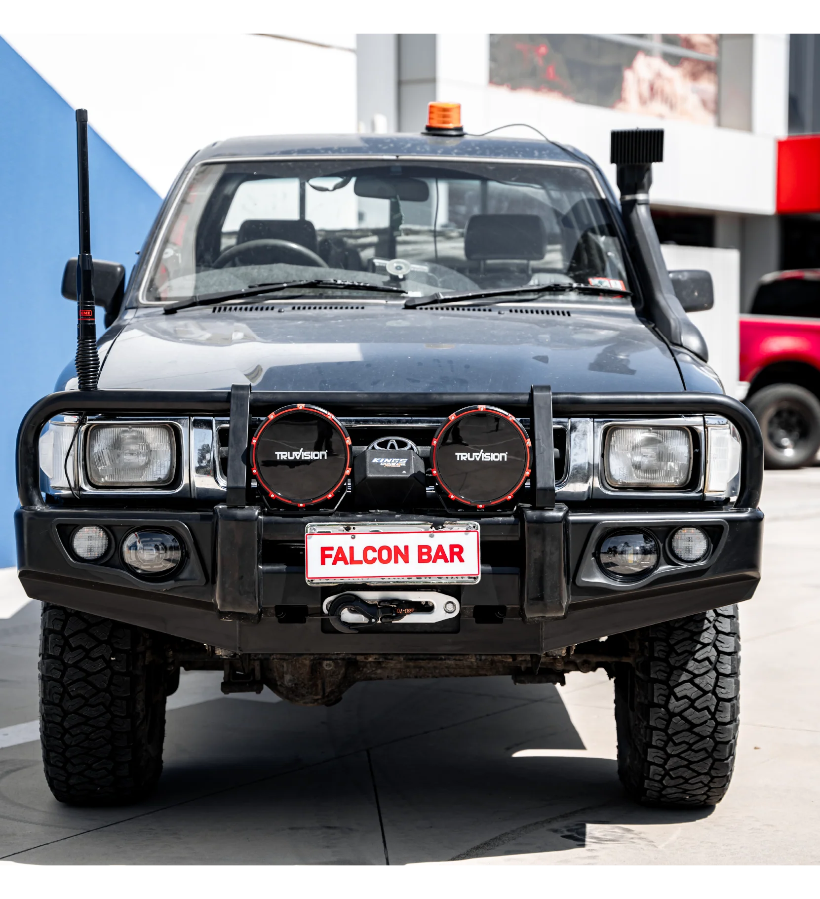 Toyota Hilux 1988-1997 LN105/LN106 (Live) - 707-02 Falcon Bull Bar Black A-Frame Package (LED Foglight) - SKU MCC-01000-702FOG - Image 3