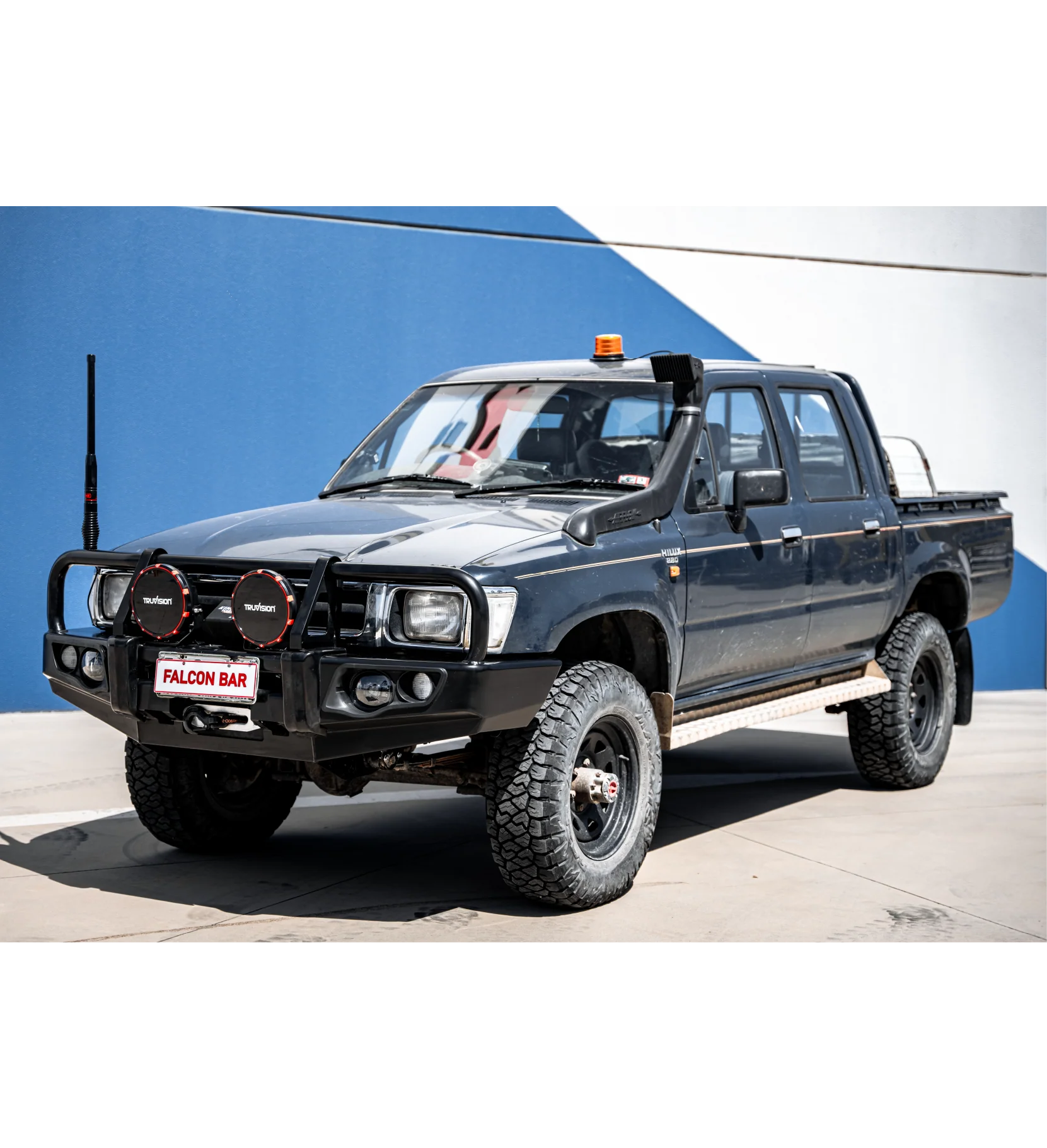 Toyota Hilux 1988-1997 LN105/LN106 (Live) - 707-02 Falcon Bull Bar Black A-Frame Package (LED Foglight) - SKU MCC-01000-702FOG - Image 4