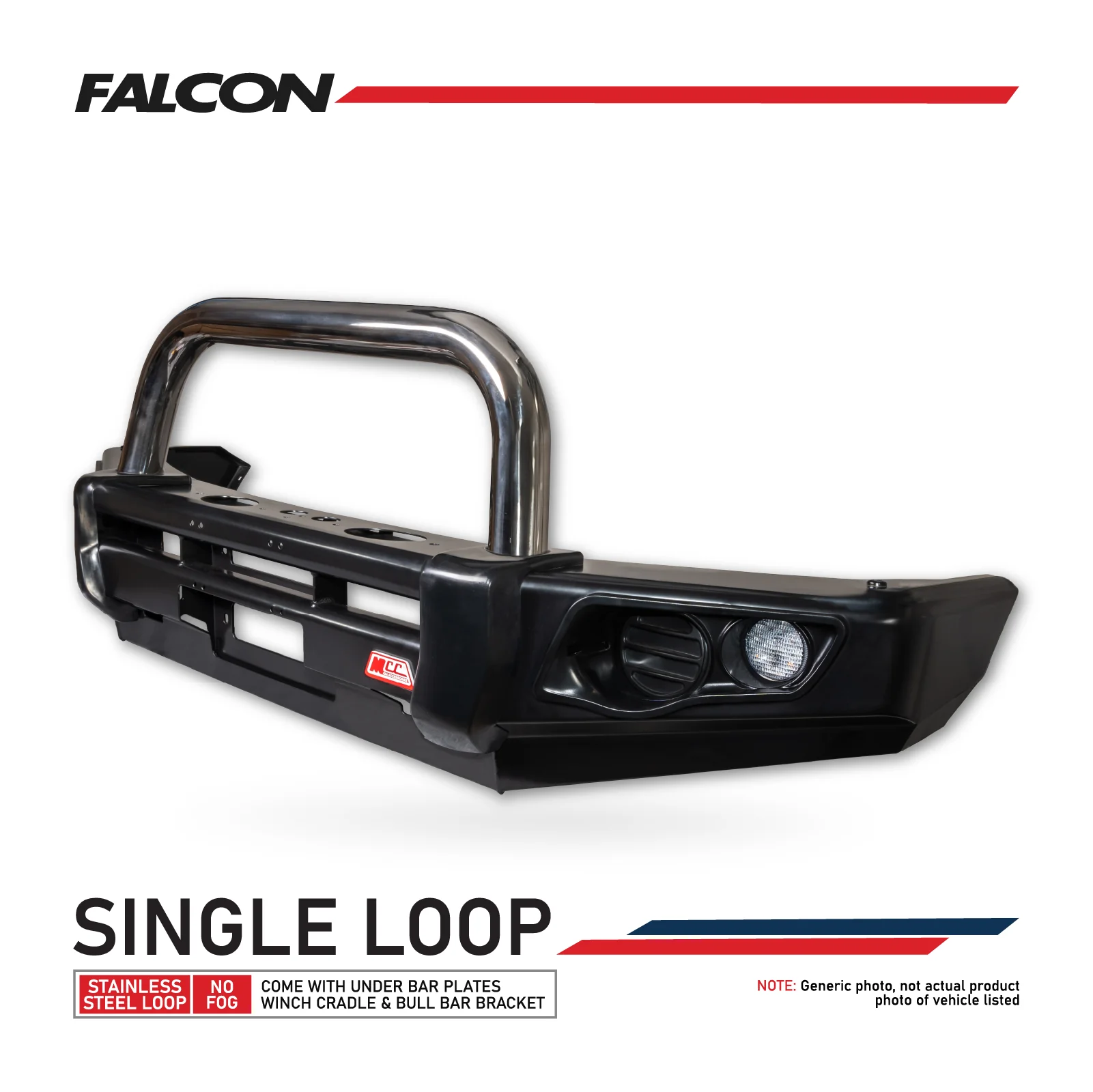 Triton MV 2024-On 707-01 Falcon Bull Bar Single Stainless Loop Package (LED Foglight)